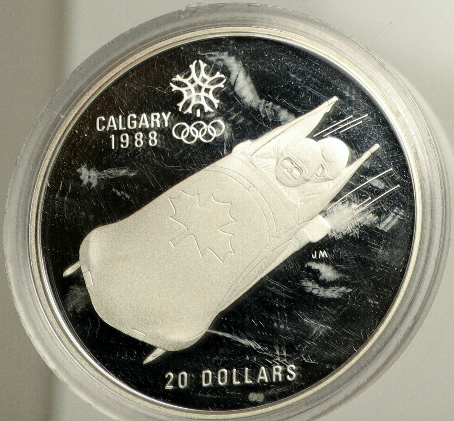 1987 CANADA 1988 CALGARY OLYMPICS Bobsled LUGE Old Proof Silver $20 Coin i102508