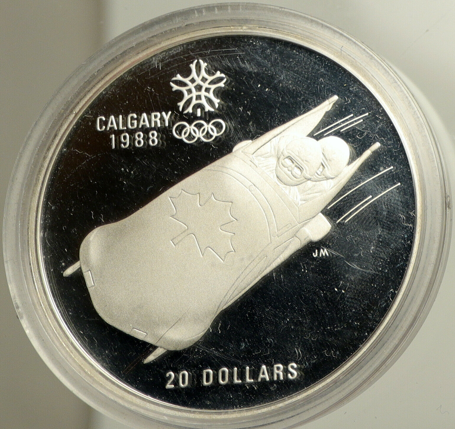 1987 CANADA 1988 CALGARY OLYMPICS Bobsled LUGE Old Proof Silver $20 Coin i102518