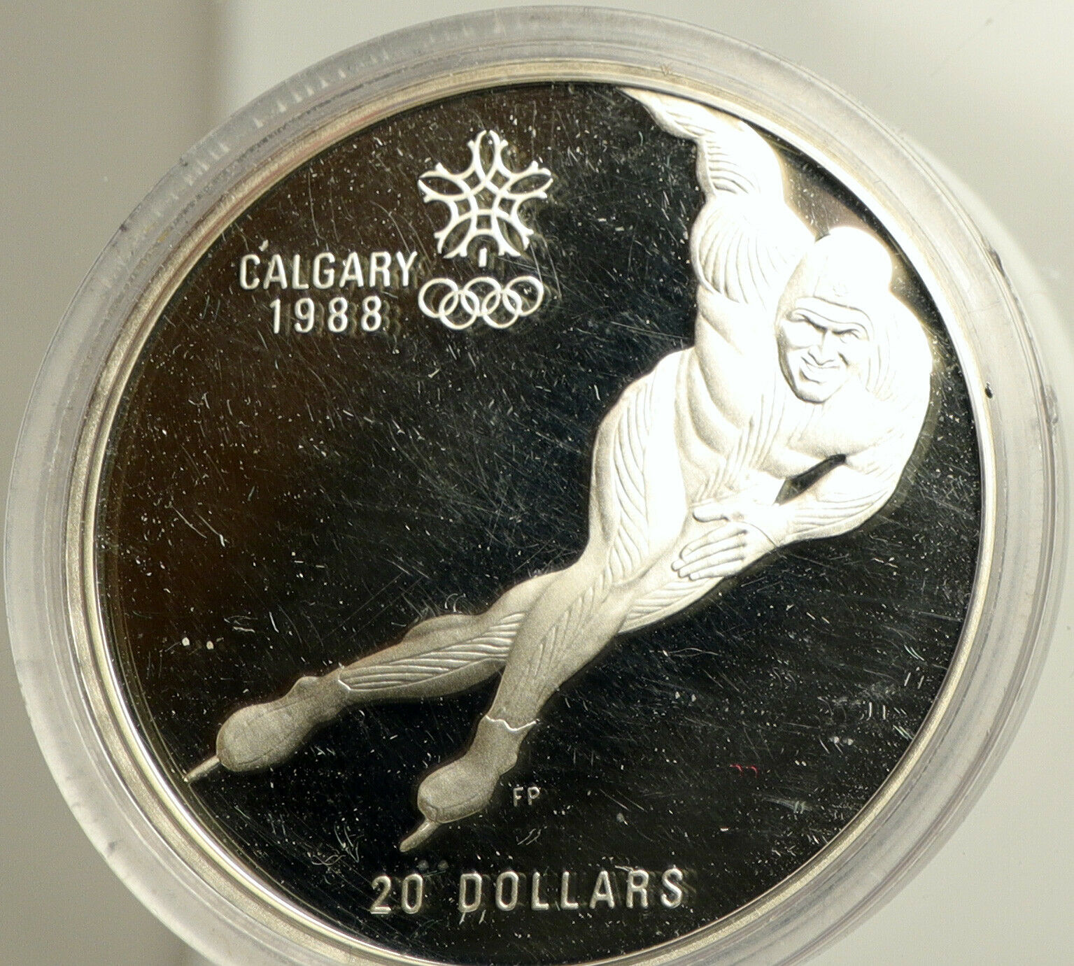 1985 CANADA 1988 CALGARY OLYMPICS Speed Skating Proof Silver $20 Coin i102517