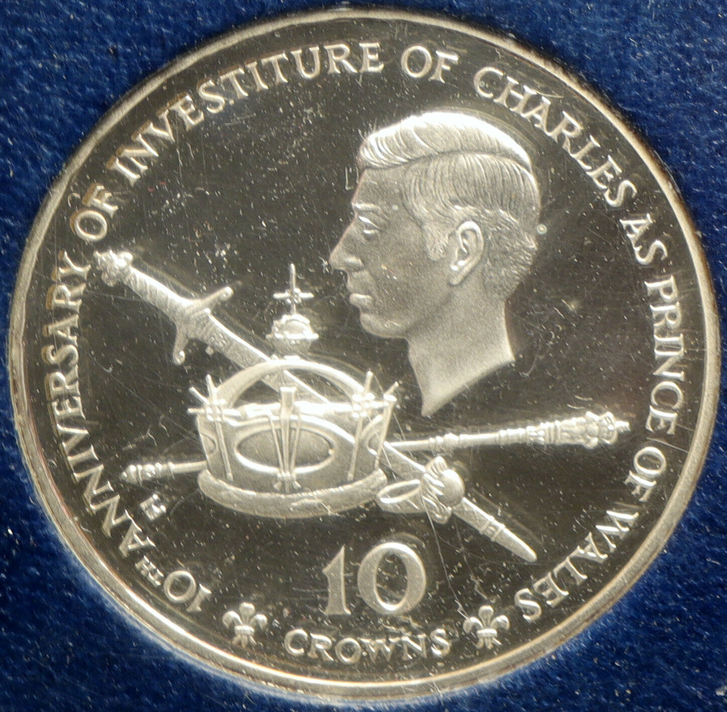 1979 TURKS AND CAICOS 10 Yr of Prince Charles Proof Silver 10 Crown Coin i102532