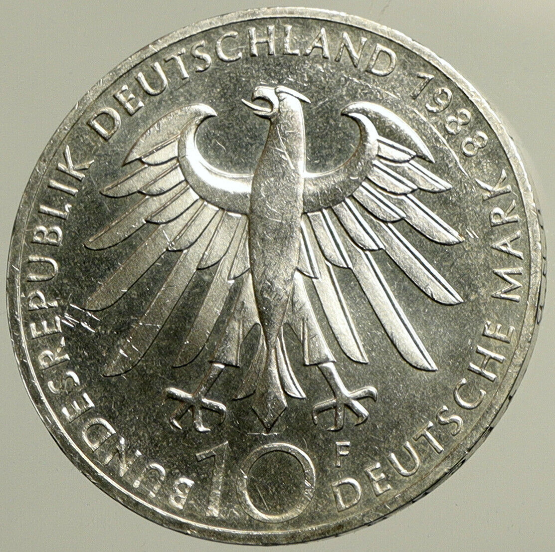 1988 F GERMANY Carl Zeiss Lens Genuine Old BU Silver 10 Mark German Coin i102465