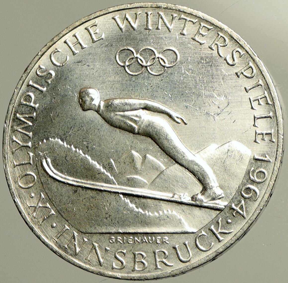 1964 AUSTRIA Innsbruck Winter Olympic Games SKIING BU Silver 50Shlg Coin i102472