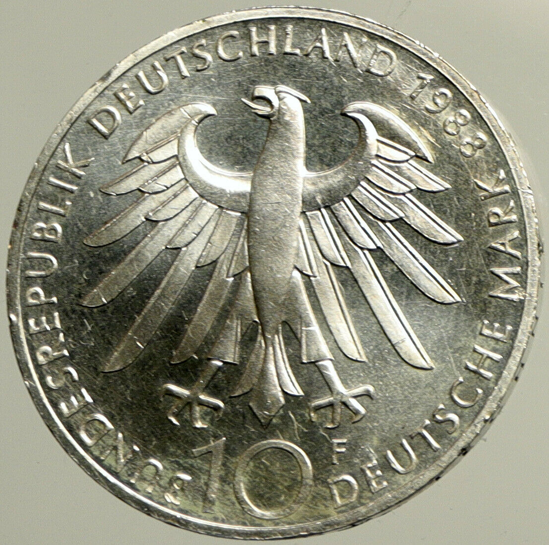 1988 F GERMANY Carl Zeiss Lens Genuine Old PF Silver 10 Mark German Coin i102466