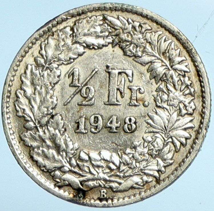 1948 B SWITZERLAND HELVETIA Symbolize SWISS Nation SILVER 1/2 Franc Coin i101986