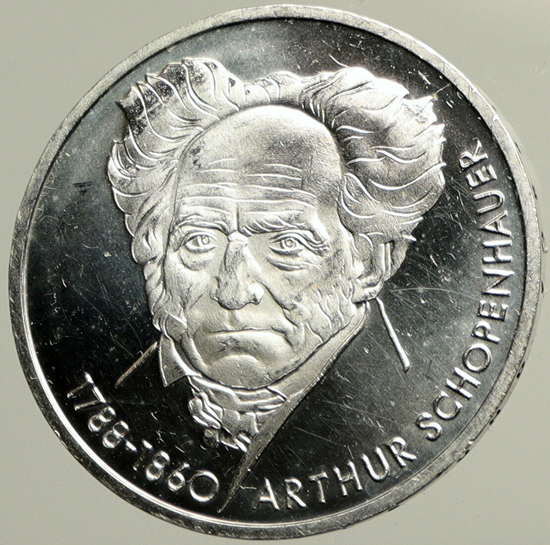 1988 GERMANY Philosopher Arthur Schopenhauer Proof Silver 10 Mark Coin i102467