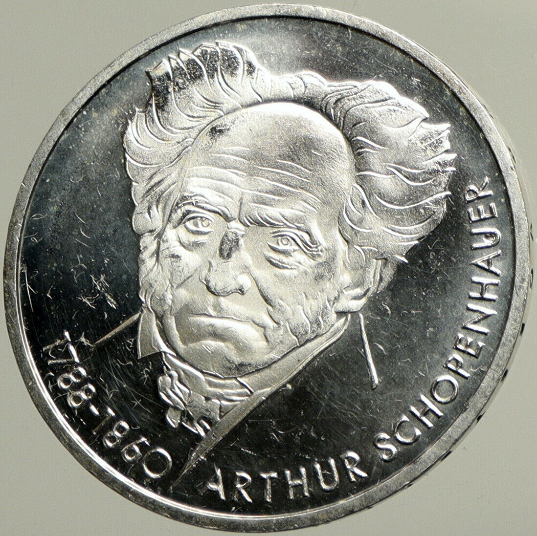 1988 GERMANY Philosopher Arthur Schopenhauer Proof Silver 10 Mark Coin i102462