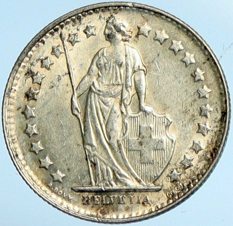 1951 B SWITZERLAND HELVETIA Symbolize SWISS Nation SILVER 1/2 Franc Coin i101987