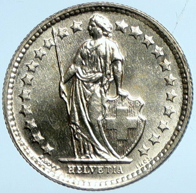 1961 B SWITZERLAND HELVETIA Symbolize SWISS Nation SILVER 1/2 Franc Coin i101989