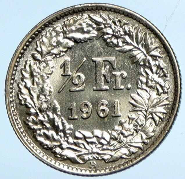 1961 B SWITZERLAND HELVETIA Symbolize SWISS Nation SILVER 1/2 Franc Coin i101989