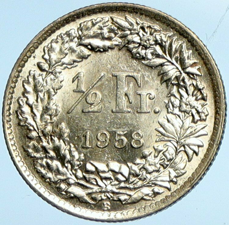 1958 B SWITZERLAND HELVETIA Symbolize SWISS Nation SILVER 1/2 Franc Coin i101985