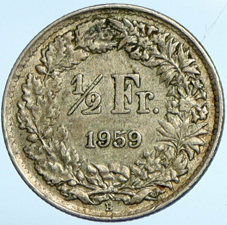 1959 B SWITZERLAND HELVETIA Symbolize SWISS Nation SILVER 1/2 Franc Coin i101982