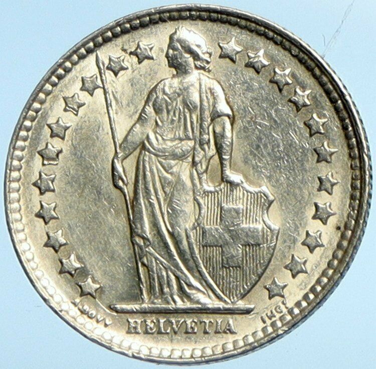 1952 B SWITZERLAND HELVETIA Symbolize SWISS Nation SILVER 1/2 Franc Coin i101983