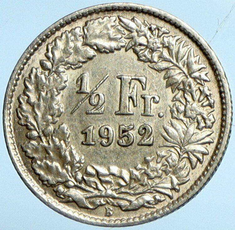 1952 B SWITZERLAND HELVETIA Symbolize SWISS Nation SILVER 1/2 Franc Coin i101983