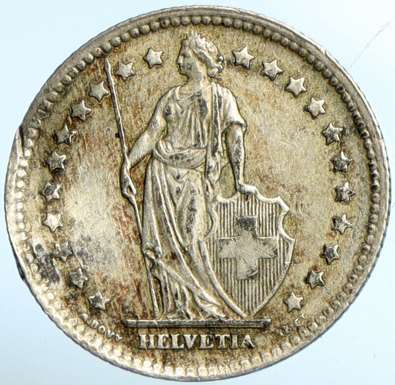 1944 SWITZERLAND - HELVETIA Symbolizes SWISS Nation Silver 1 Franc Coin i101980