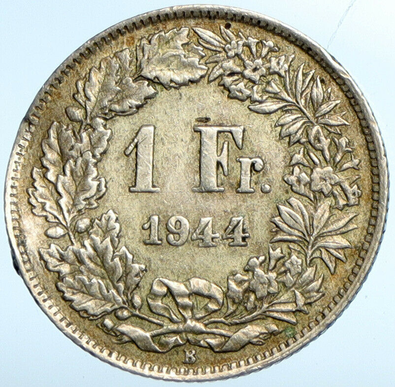 1944 SWITZERLAND - HELVETIA Symbolizes SWISS Nation Silver 1 Franc Coin i101980