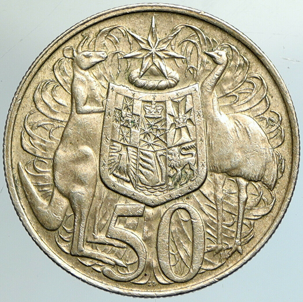 1966 AUSTRALIA UK Queen Elizabeth II with Kangaroos Silver 50 Cents Coin i102152