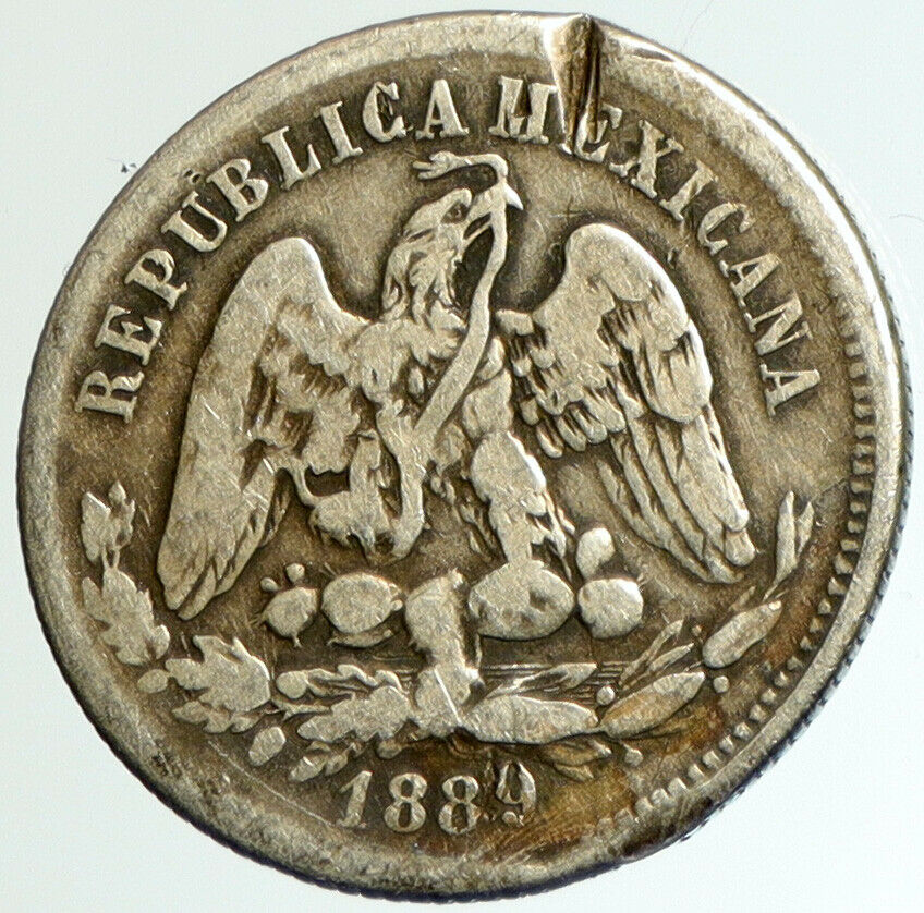 1889 DoC MEXICO Eagle & Cap Antique OLD Mexican Silver 25 Centavos Coin i102311