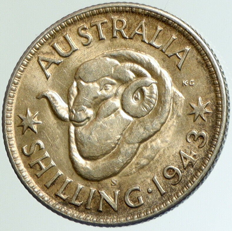 1943 KG AUSTRALIA King George VI United Kingdom Silver Shilling Coin RAM i102315