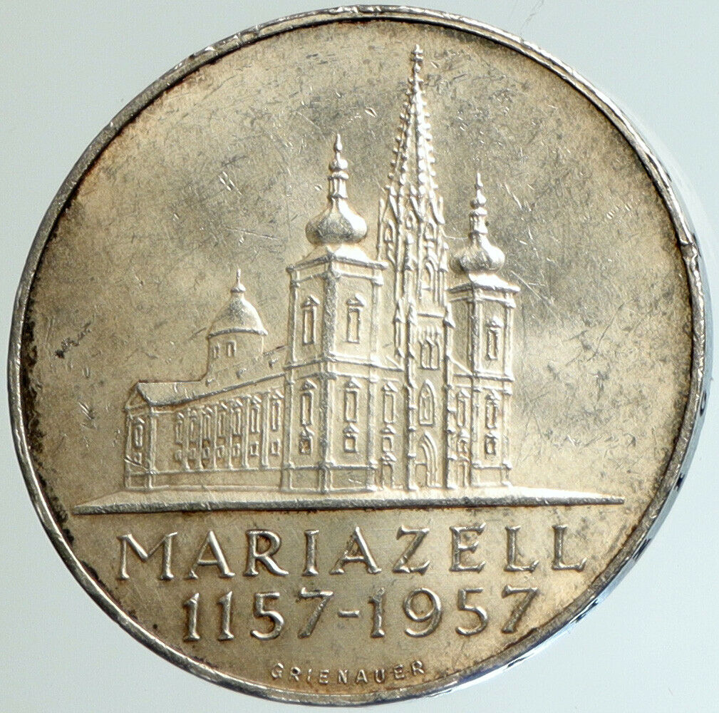 1957 AUSTRIA w MARIAZELL BASILICA Church Chapel Silver 25 Schilling Coin i102297