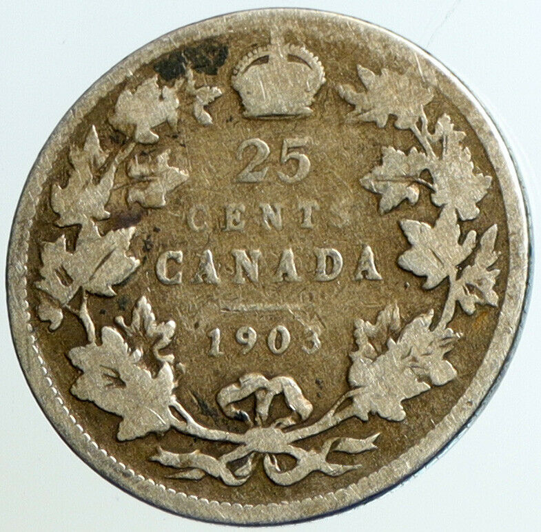 1903 CANADA UK King Edward VII Crown RARE ANTIQUE Silver 25 CENTS Coin i102294