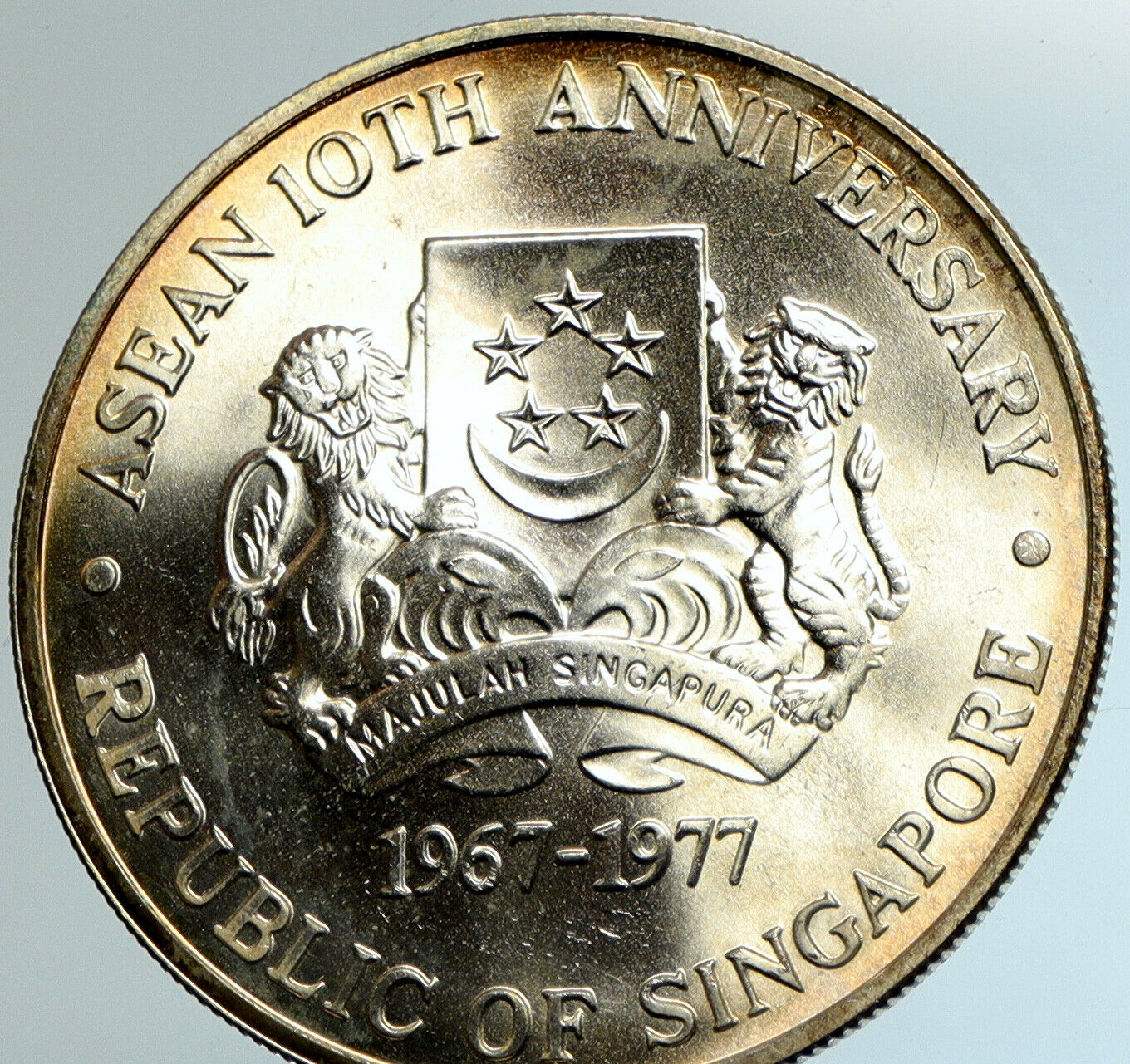 1977 SINGAPORE ASEAN 10th Anniversary OLD Proof Silver 10 Dollars Coin i102362