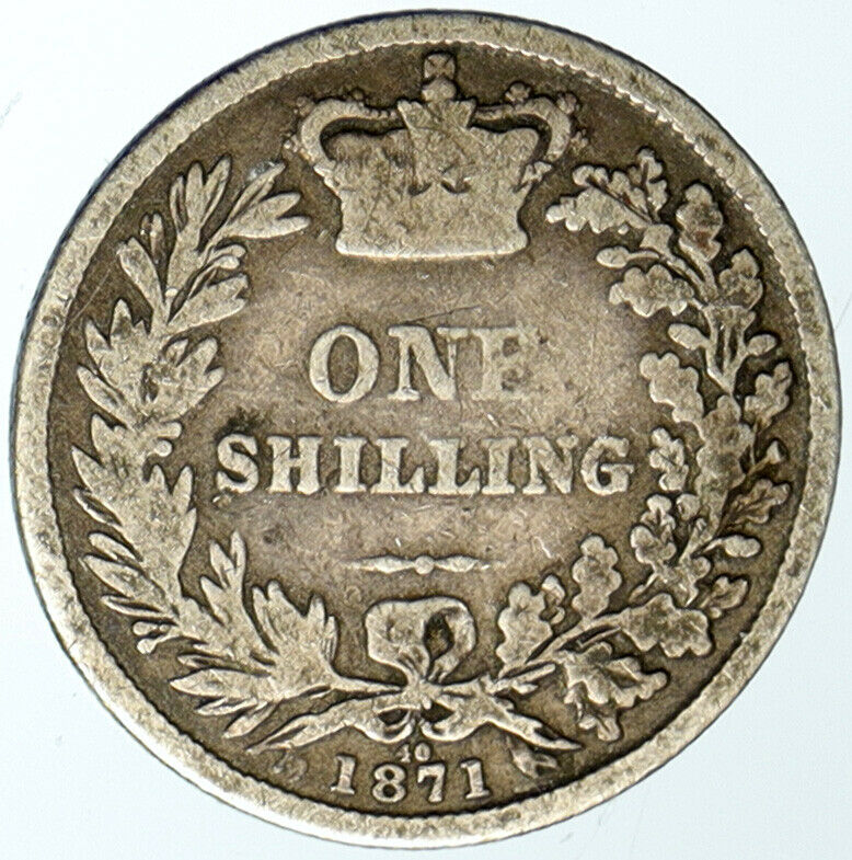 1871 UK Great Britain United Kingdom QUEEN VICTORIA Shilling Silver Coin i102401