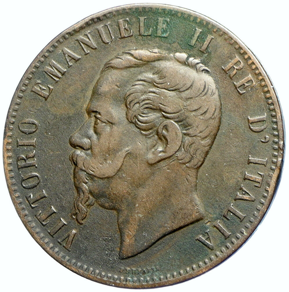 1867 M ITALY King Victor Emmanuel II Antique ITALIAN 10 Centesimi Coin i102405