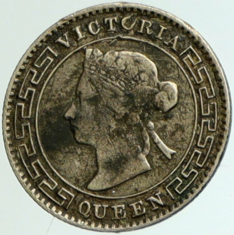 1892 CEYLON now SRI LANKA UK King GEORGE V Antique OLD Silver 10 Cents i102176