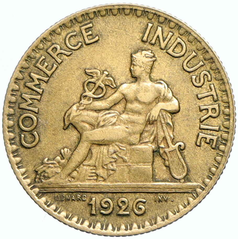 1923 FRANCE Antique CHAMBERS OF COMMERCE Industry 2 Francs French Coin i102182