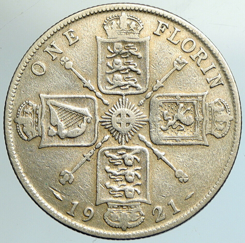 1921 Great Britain UK King George V United Kingdom SILVER FLORIN Coin i102156