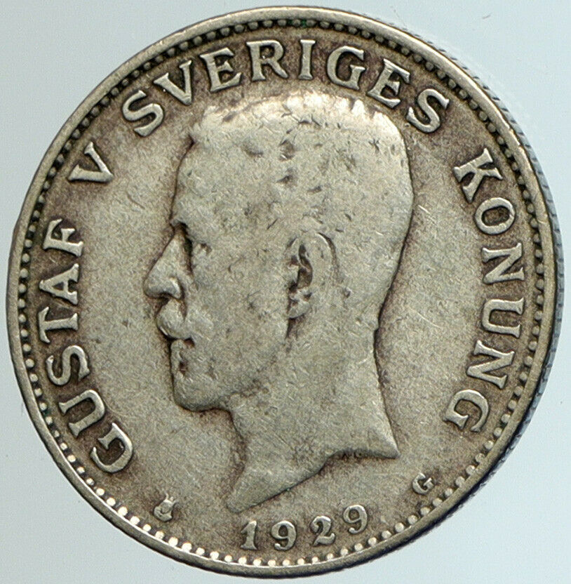 1940 Sweden GUSTAF V Crowned ARMS Antique OLD Vintage Silver Krona Coin i102166