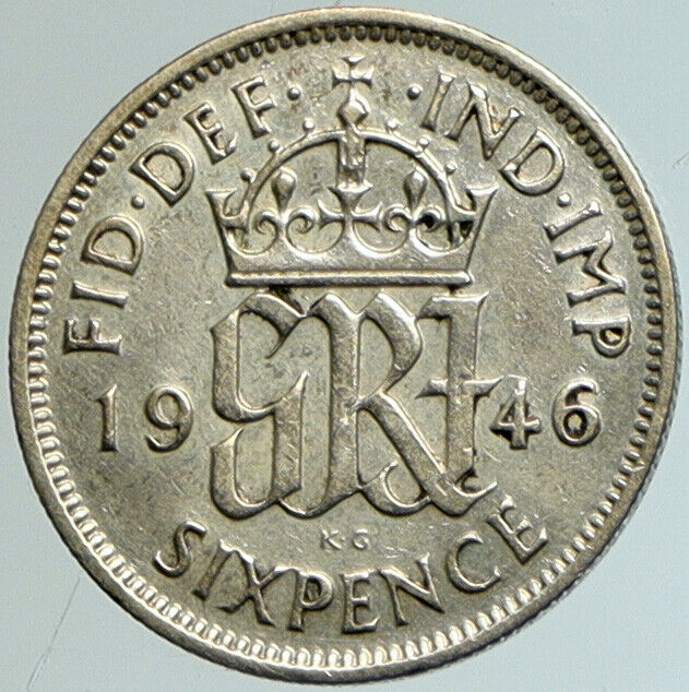 1946 UK Great Britain United Kingdom KING GEORGE VI Silver SIXPENCE Coin i102232