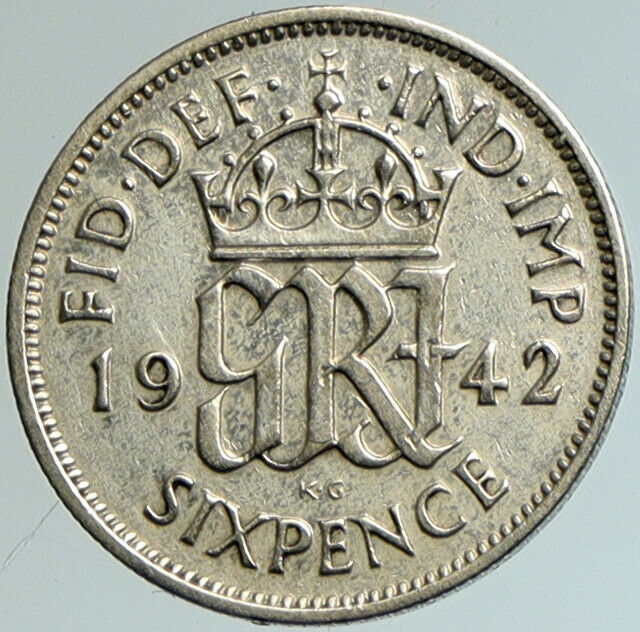 1942 UK Great Britain United Kingdom KING GEORGE VI Silver SIXPENCE Coin i102230