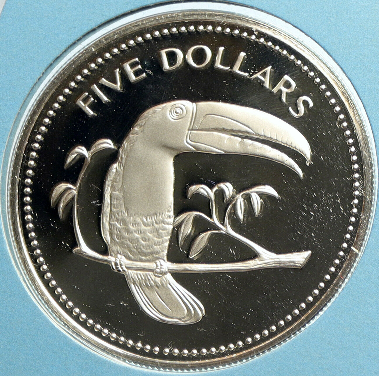 1977 BELIZE Avifauna Toucan BIRD Antique VINTAGE Proof Silver $5 Coin i103195