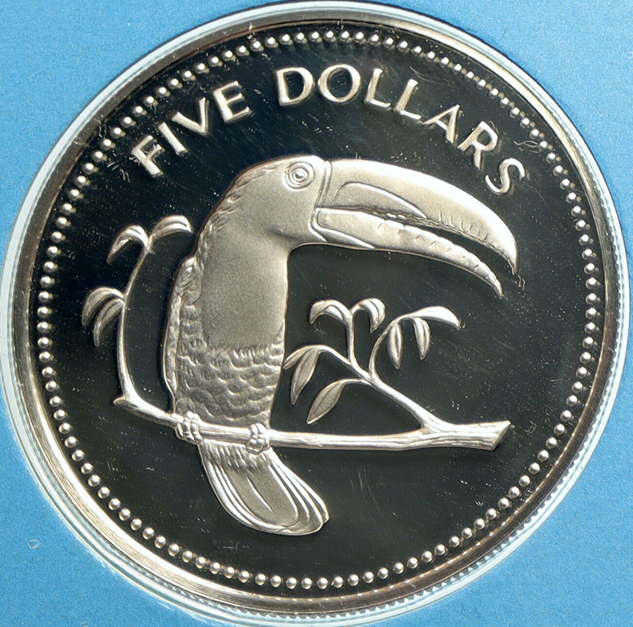 1975 BELIZE Avifauna Toucan BIRD Antique VINTAGE Proof Silver $5 Coin i103199