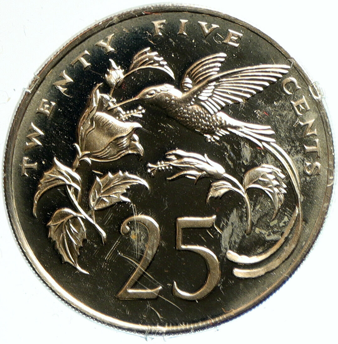 1972 JAMAICA Streamer Tailed Hummingbird OLD VINTAGE Proof 25 Cents Coin i103174