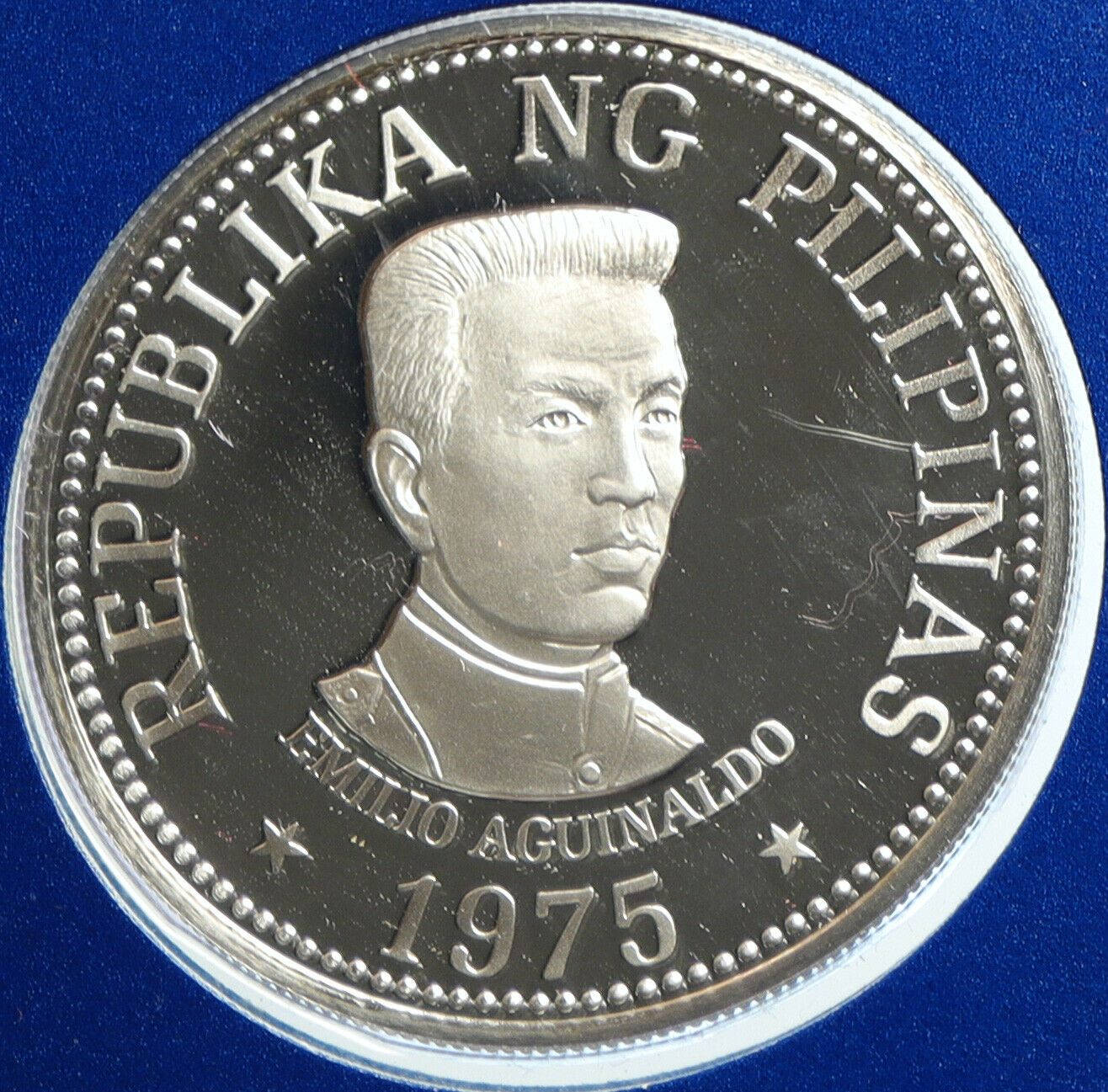 1975 PHILIPPINES Emilio Aguinaldo VINTAGE OLD Proof Silver 25 Piso Coin i103176