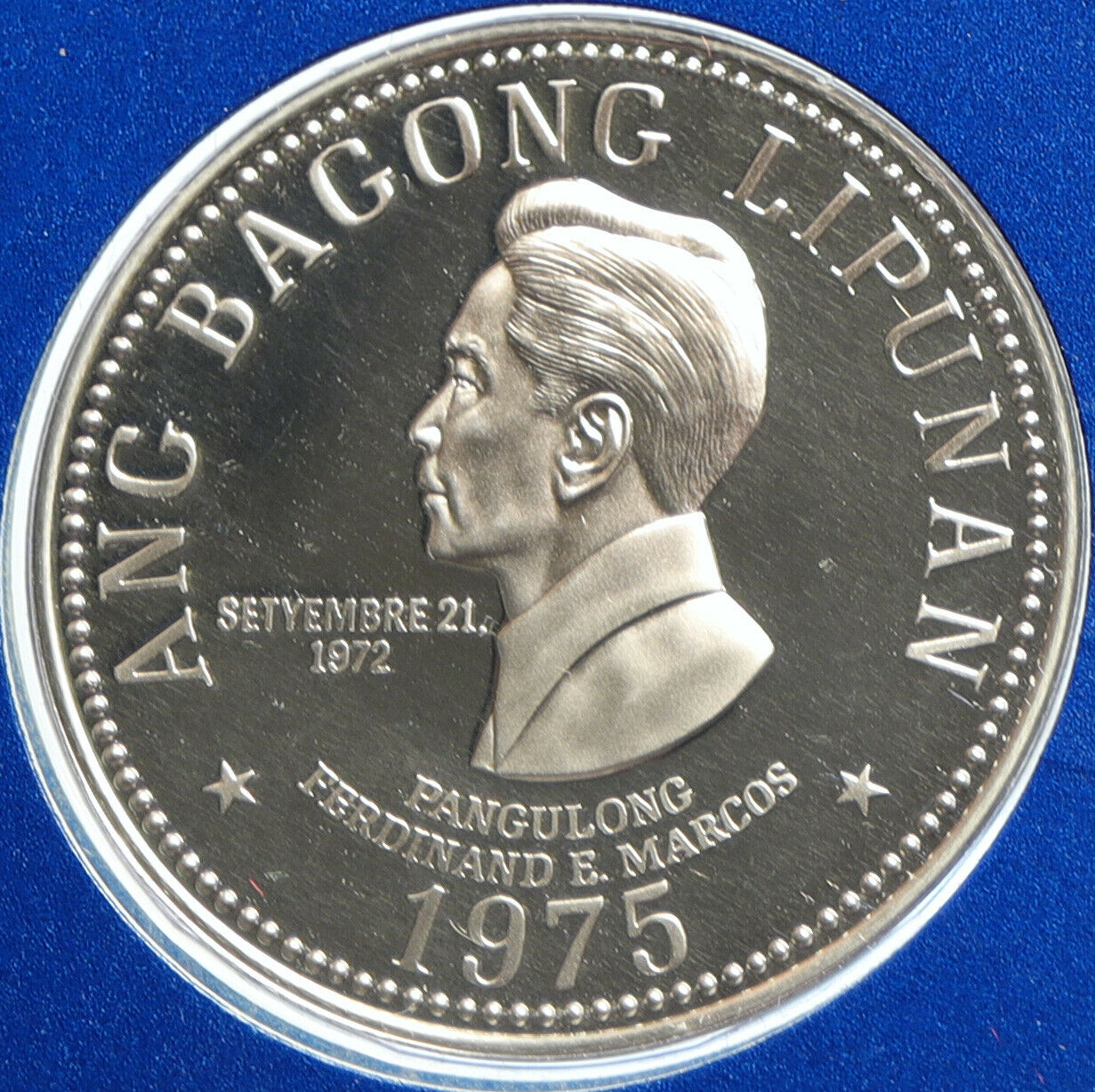 1975 PHILIPPINES New Society MARCOS Lipunan VINTAGE Proof 5 Piso Coin i103181