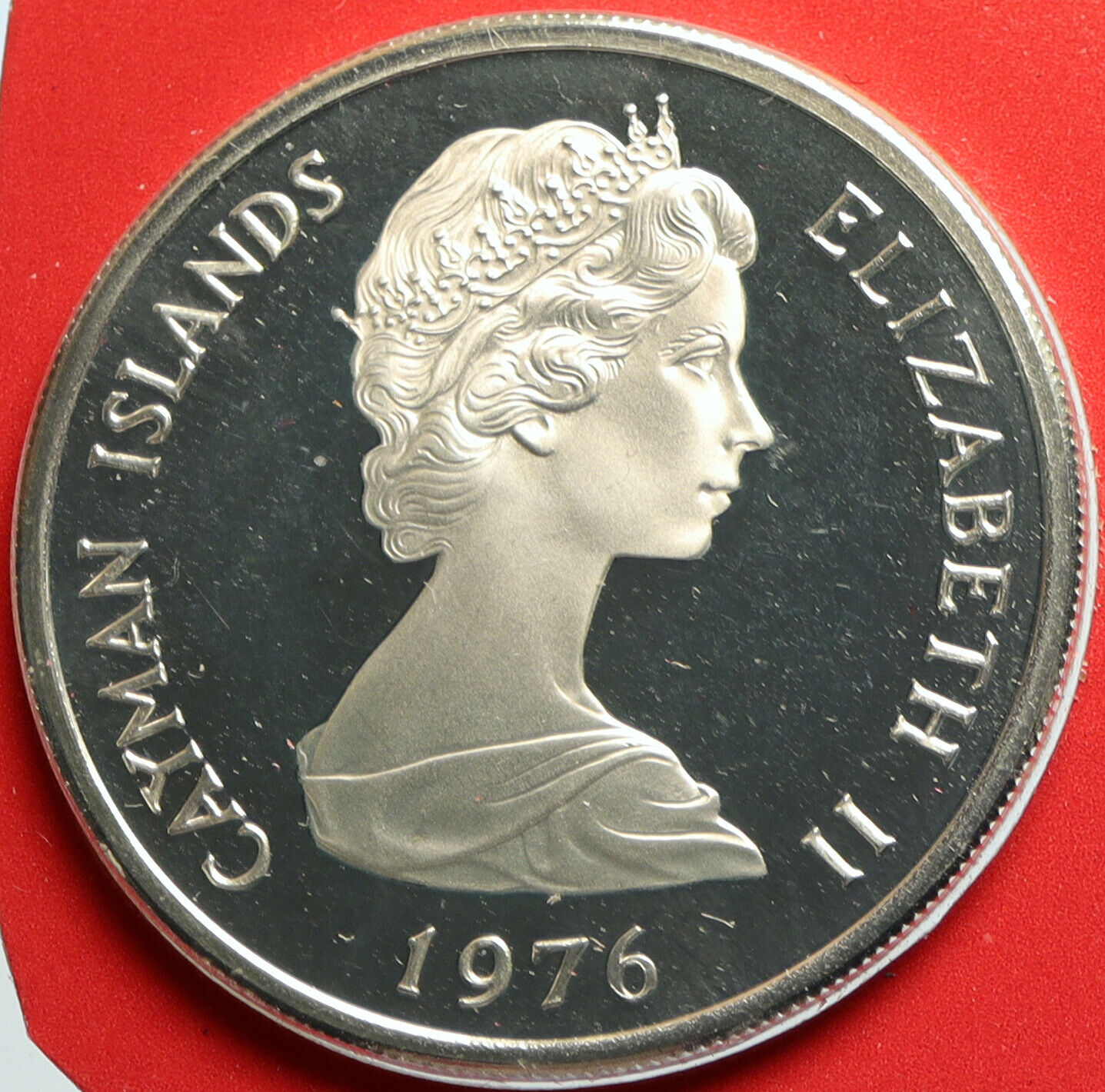 1976 CAYMAN ISLANDS Queen Elizabeth II VINTAGE OLD Proof Silver $5 Coin i103183