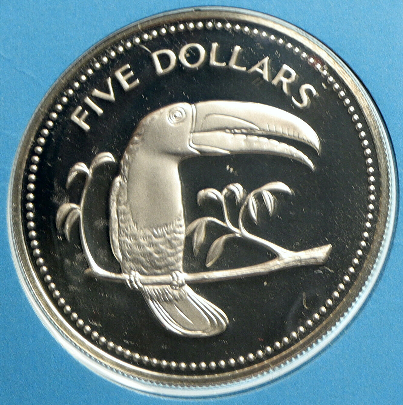 1976 BELIZE Avifauna Toucan BIRD Antique VINTAGE Proof Silver $5 Coin i103201