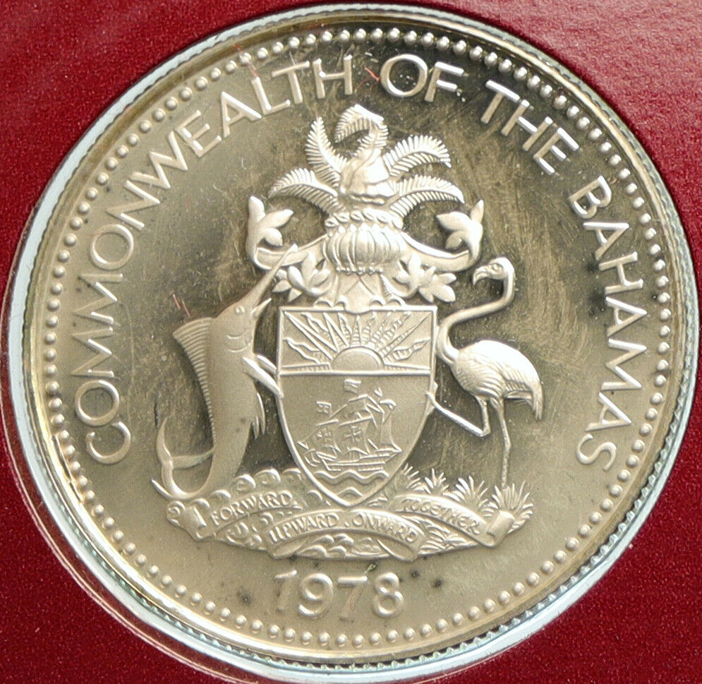 1978 BAHAMAS UK Queen Elizabeth II Marlin Proof Silver Coin 50 Cent Coin i103169