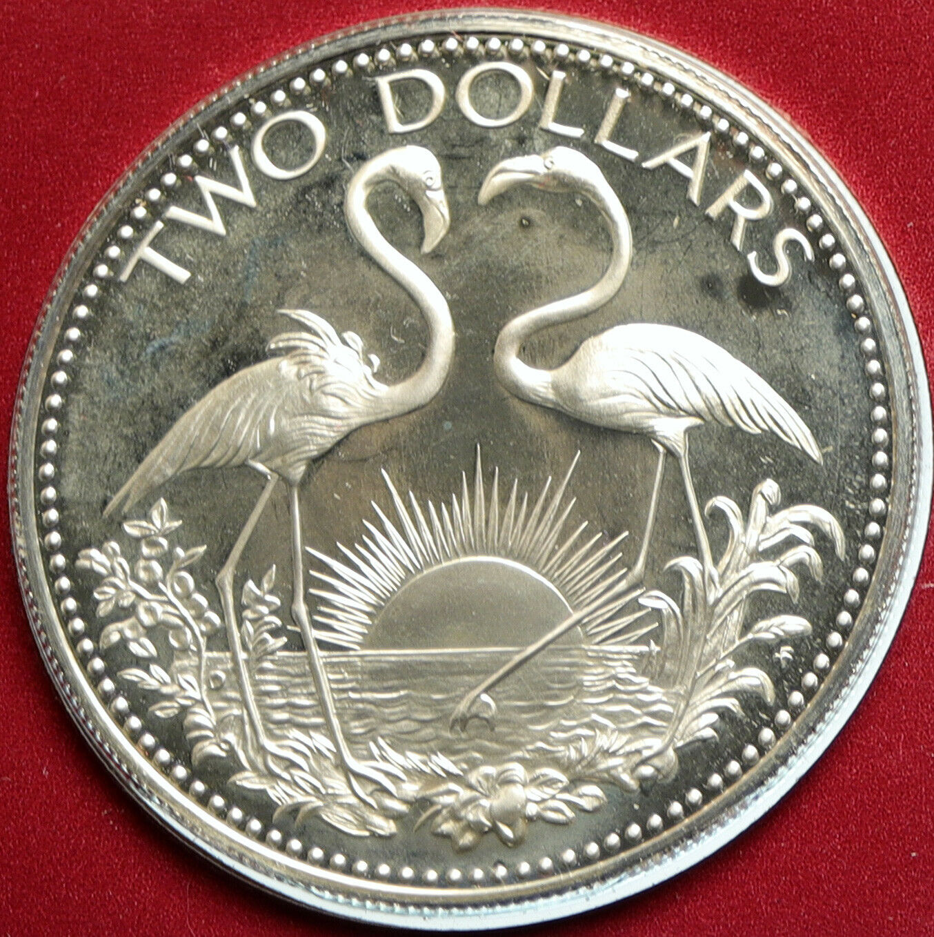 1978 BAHAMAS Islands TWO FLAMINGOS Vintage Proof Silver 2 Dollar Coin i103168