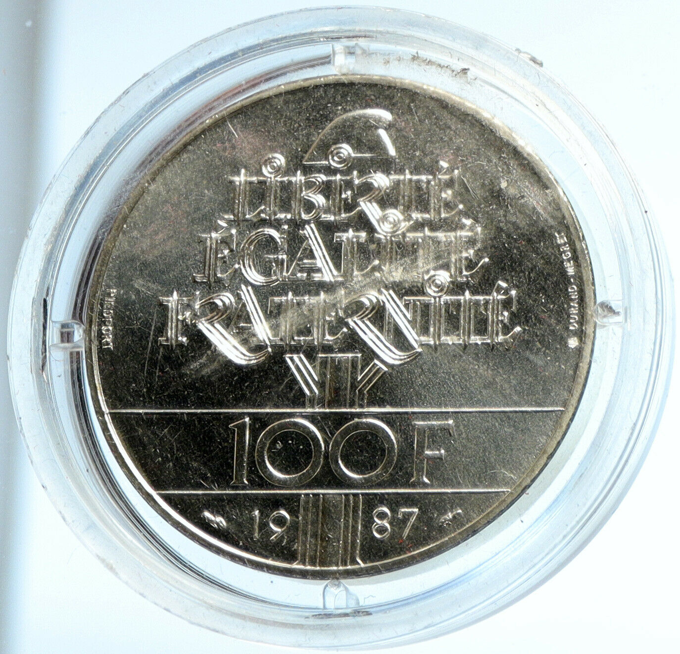 1987 FRANCE La Fayette MOTTO Genuine OLD Silver 100 Francs French Coin i103011