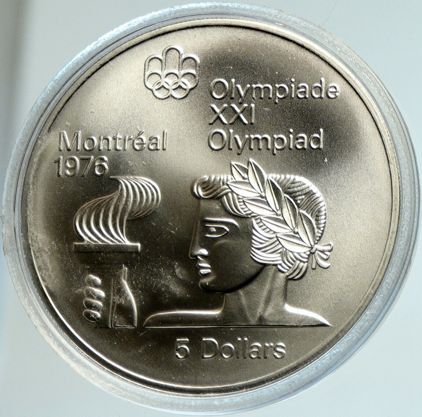 1974 CANADA UK Elizabeth II Olympics Montreal TORCH BU Silver $5 Coin i103046