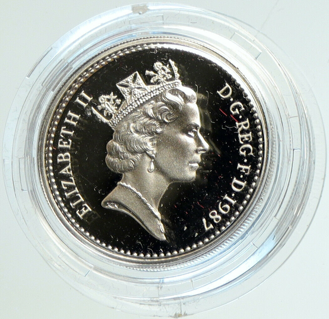 1987 GREAT BRITAIN UK Queen Mother Elizabeth II PROOF SILVER Pound Coin i103064