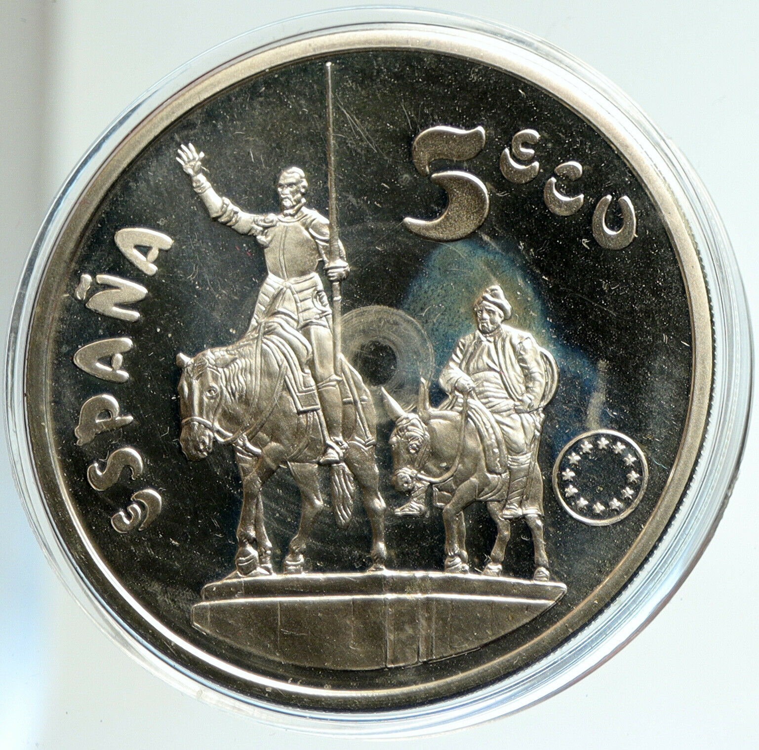 1994 SPAIN Miguel De Cervantes DON QUIXOTE Proof Silver 5 Ecu Token Coin i103087