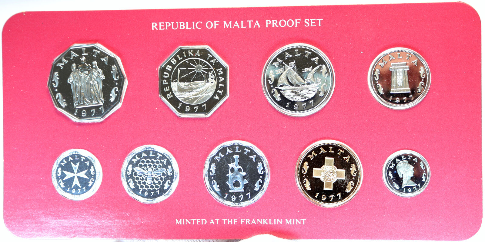 1977 MALTA Old FRANKLIN Mint PROOF 50 25 10 5 3 2 1 Cents Set of 9 Coins i104088