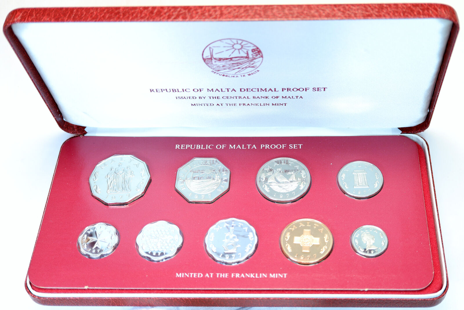 1977 MALTA Old FRANKLIN Mint PROOF 50 25 10 5 3 2 1 Cents Set of 9 Coins i104088