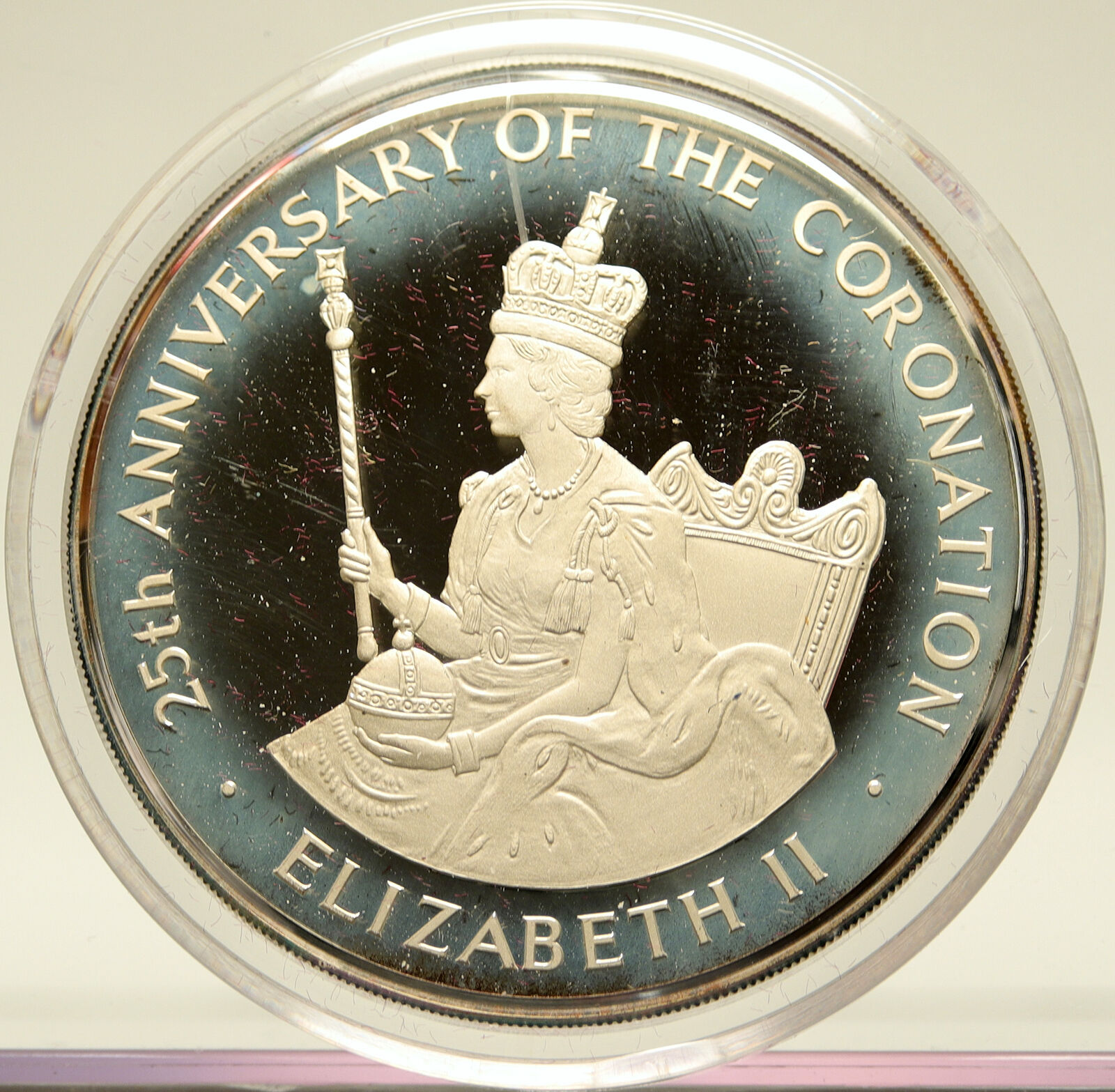 1987 JAMAICA Huge CORONATION Queen Elizabeth II PROOF Silver $25 Medal i104104