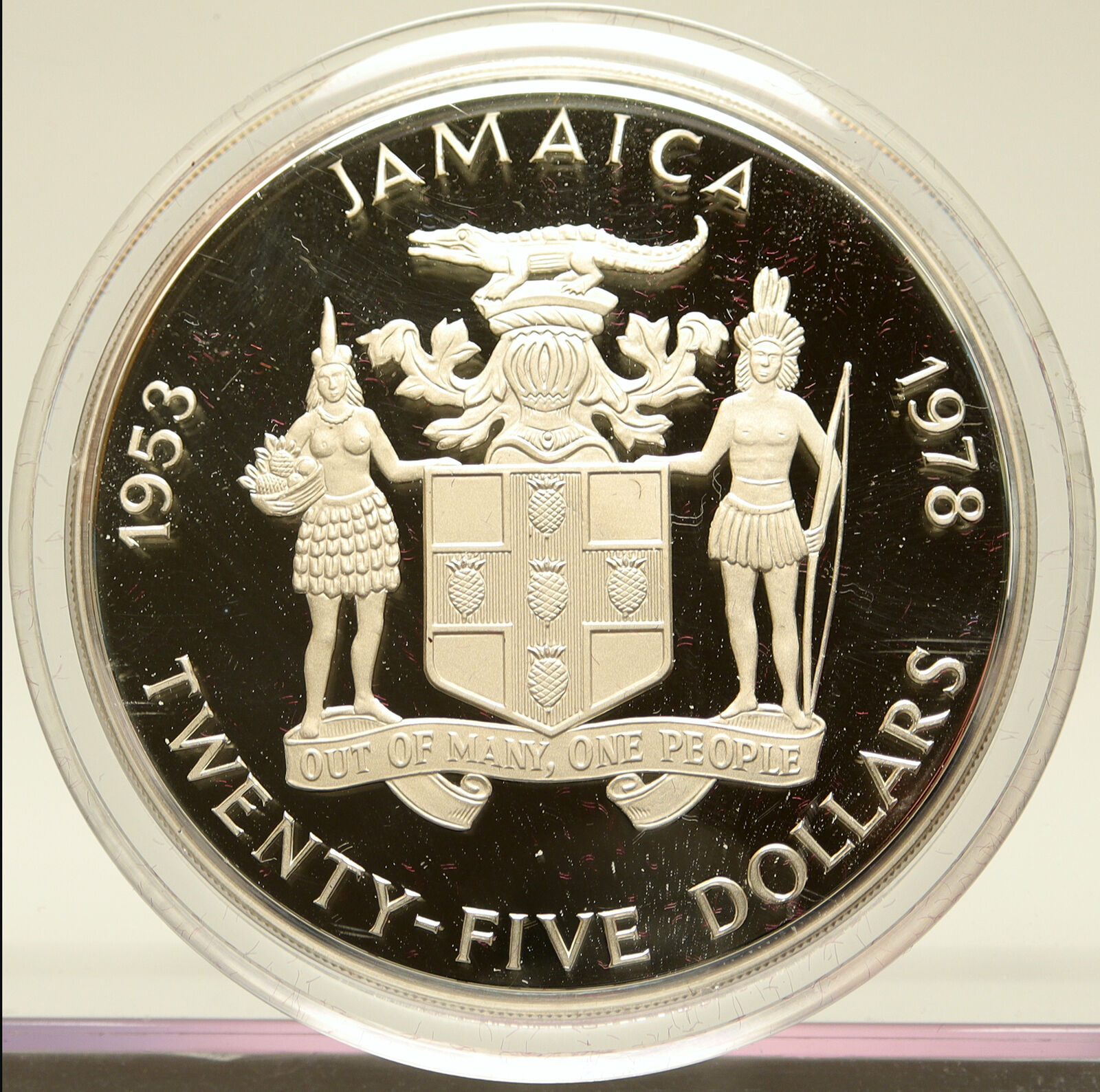 1987 JAMAICA Huge CORONATION Queen Elizabeth II PROOF Silver $25 Medal i104104